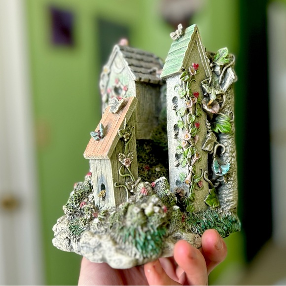 Vintage Cottagecore Cabin Bird Moon Whimsical Magical Bird Tree House Fairy Art - Picture 5 of 9